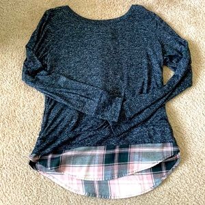Grey Sweater with Flannel Accent